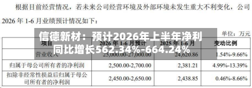 信德新材:预计2026年上半年净利同比增长562.34%-664.24%-第2张图片