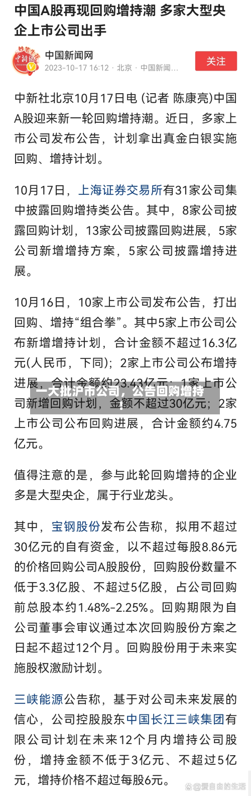 一大批沪市公司，公告回购增持！