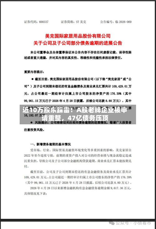 近10万股东踩雷！A股老牌企业被申请重整，47亿债务压顶-第3张图片
