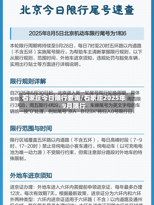 石家庄今日限行查询/石家庄2025年9月限行