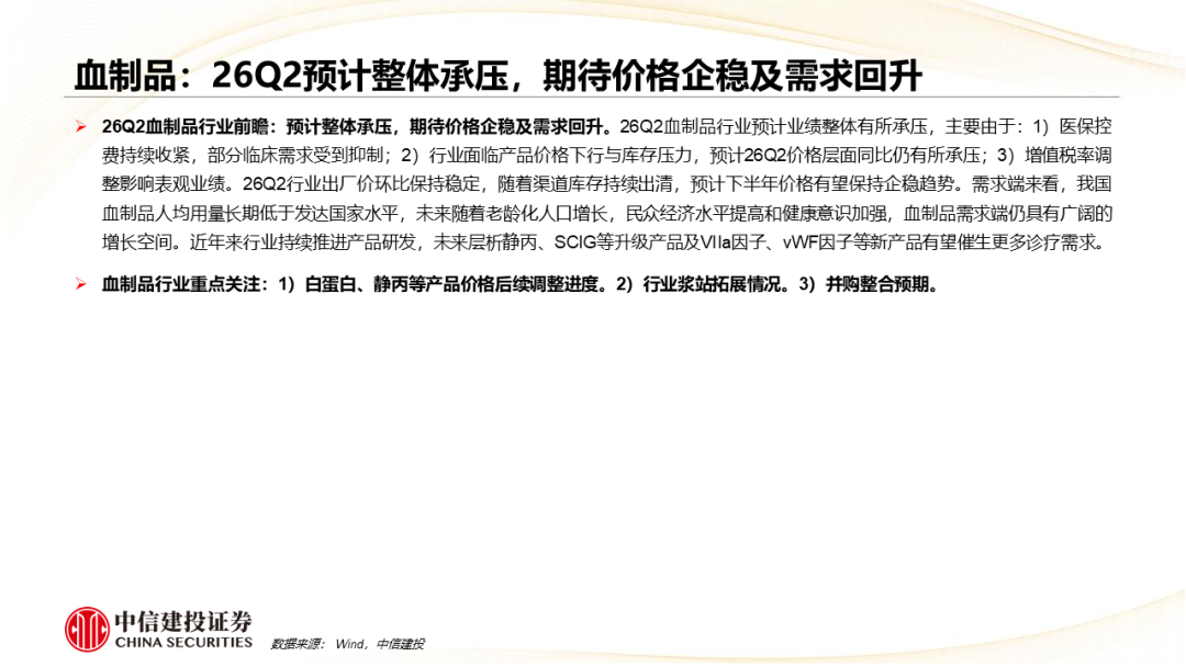 中信建投：中药、生物制品及医药商业板块2026Q2前瞻